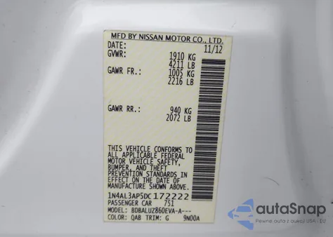 2013 Nissan Altima 2.5 Sv from USA, damaged, VIN 1N4AL3AP5DC172222